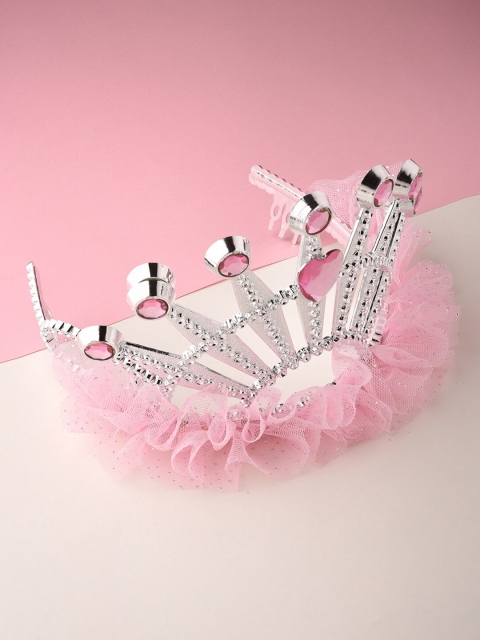 

Toniq Kids Pink & Silver-Toned Tiara Crown Hair band