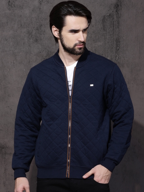 

Roadster Men Navy Blue Solid Quilted Jacket