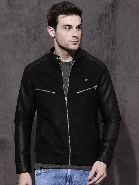 

Roadster Men Black Solid Biker Jacket