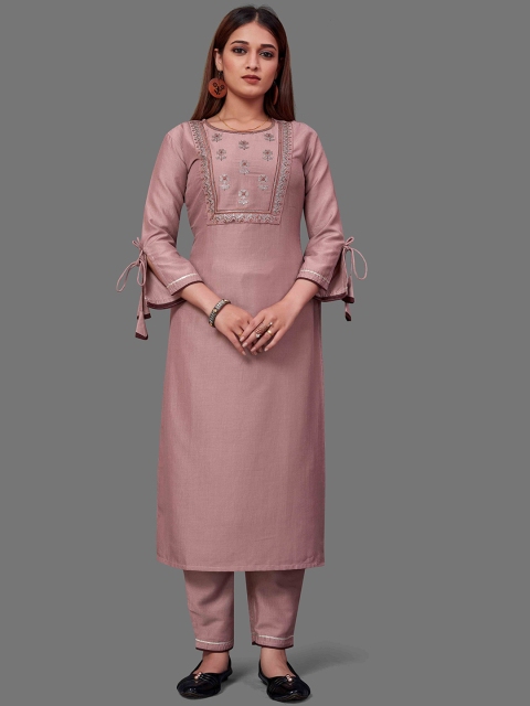 

VILAM Women Pink Striped Pleated Kurti with Skirt