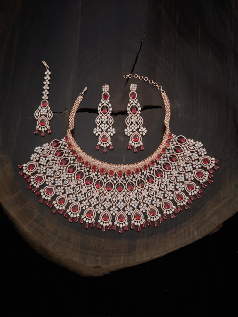 

Kushal's Fashion Jewellery Rose Gold & Red Rose Gold-Plated Choker Jewellery Set