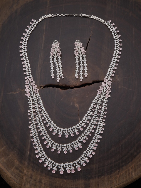 

Kushal's Fashion Jewellery Silver-Toned & Pink Rhodium Plated Jewellery Set