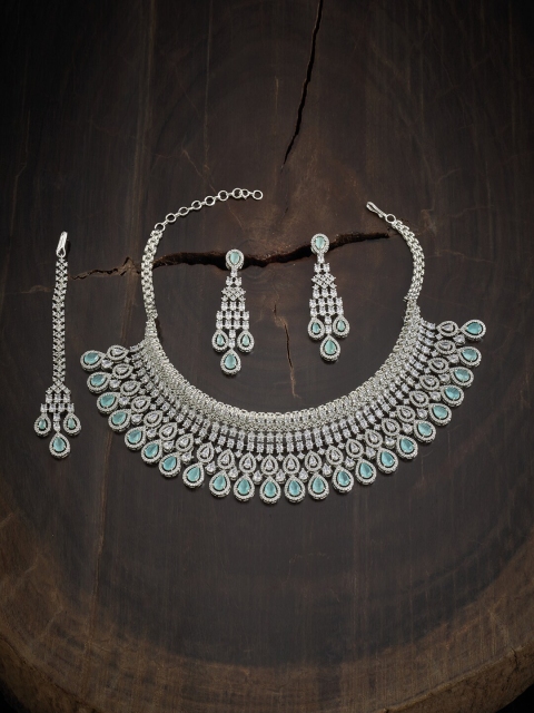 

Kushal's Fashion Jewellery Women Sea Green & Silver-Toned Cubic Zirconia Jewellery Set