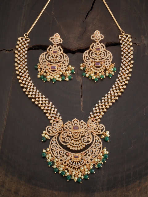 

Kushal's Fashion Jewellery Red & Green-Toned Gold-Plated CZ Jewellery Set