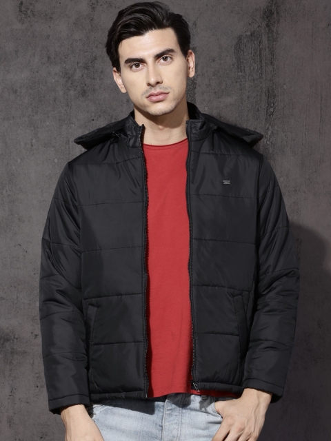 

Roadster Men Black Solid Puffer Jacket with Detachable Hood