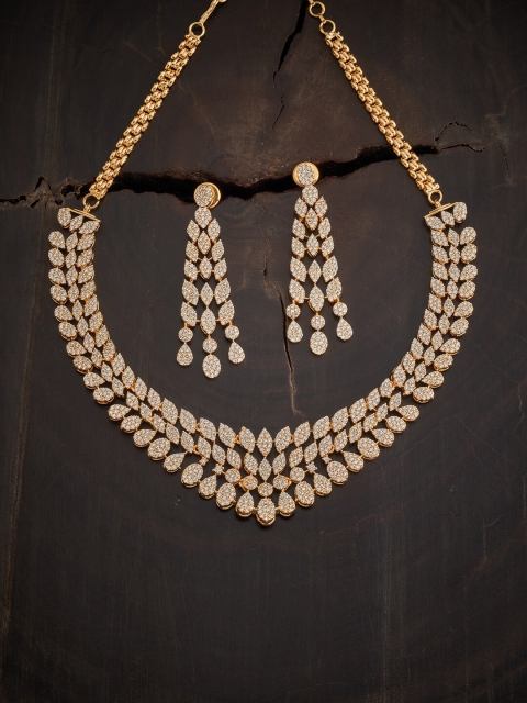 

Kushal's Fashion Jewellery White Gold-Plated CZ-Studded Necklace Set