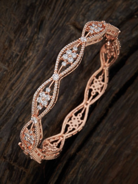 

Kushal's Fashion Jewellery Rose-Gold Plated White CZ Stone Studded Bangles