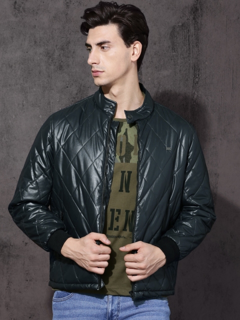 

Roadster Men Navy Blue Solid Quilted Jacket