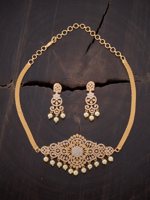 

Kushal's Fashion Jewellery Women Gold-Plated White CZ Studded Jewellery Set