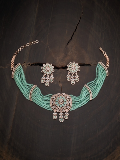 

Kushal's Fashion Jewellery Green & Rose Gold-Plated Jewelry Set, Sea green