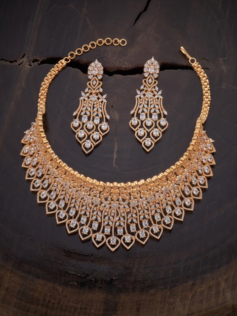 

Kushal's Fashion Jewellery Gold Plated & White Studded Jewellery Set