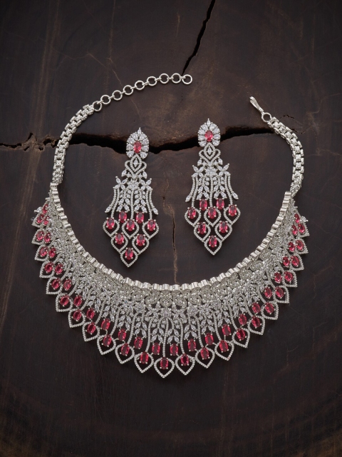

Kushal's Fashion Jewellery Rhodium-Plated White CZ Studded Jewellery Set