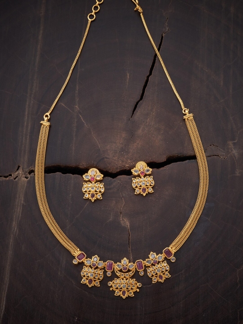 

Kushal's Fashion Jewellery Gold-Plated Pink Faux Ruby Studded Jewellery Set