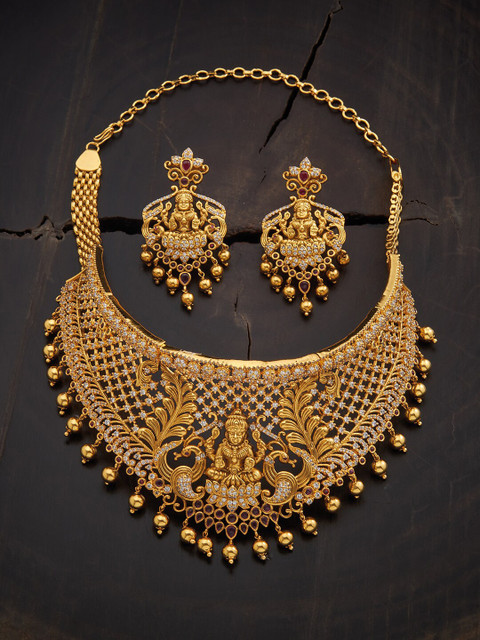 

Kushal's Fashion Jewellery Gold-Plated Temple Jewellery Set, Red