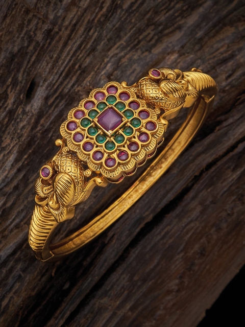 

Kushal's Fashion Jewellery Women Gold-Plated & Green Stone Kada Bracelet