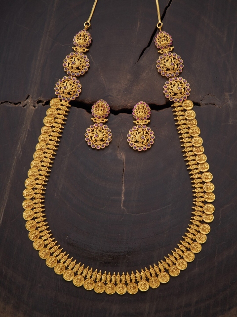 

Kushal's Fashion Jewellery Gold-Plated CZ Studded Temple Jewellery Set