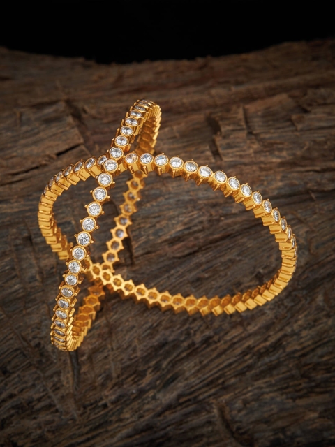 

Kushal's Fashion Jewellery Gold-Toned & White Stone-Studded Bangle