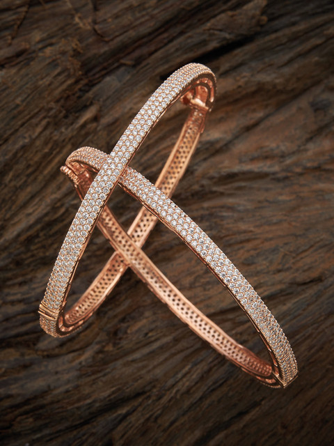 

Kushal's Fashion Jewellery Set Of 2 Rose-Gold Plated White Cubic Zirconia Studded Bangle