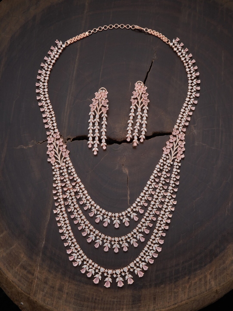 

Kushal's Fashion Jewellery Rose-Gold Plated Pink CZ-Studded Jewellery Set