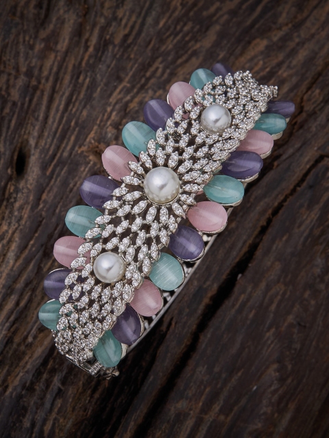 

Kushal's Fashion Jewellery Women Silver-Toned & Purple Cubic Zirconia Kada Bracelet