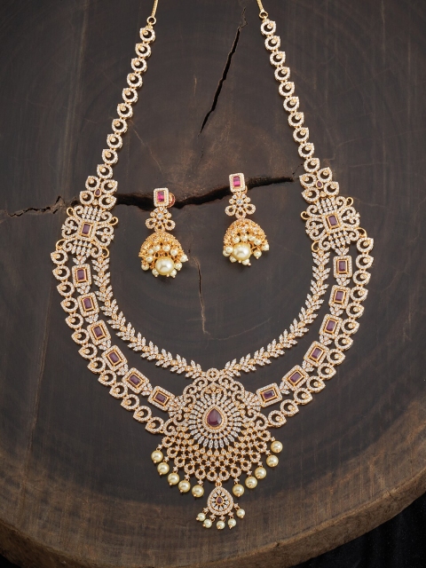 

Kushal's Fashion Jewellery Women Red Rose Gold-Plated Cubic Zirconia Jewellery Set