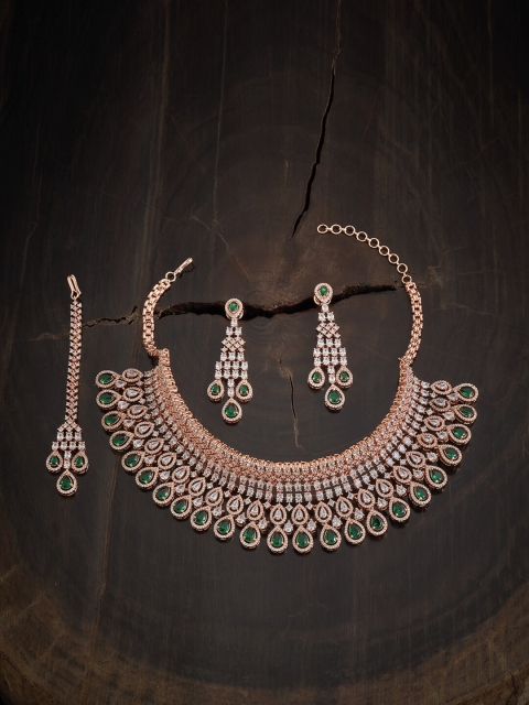 

Kushal's Fashion Jewellery Green & Rose Gold-Plated CZ Necklace Set