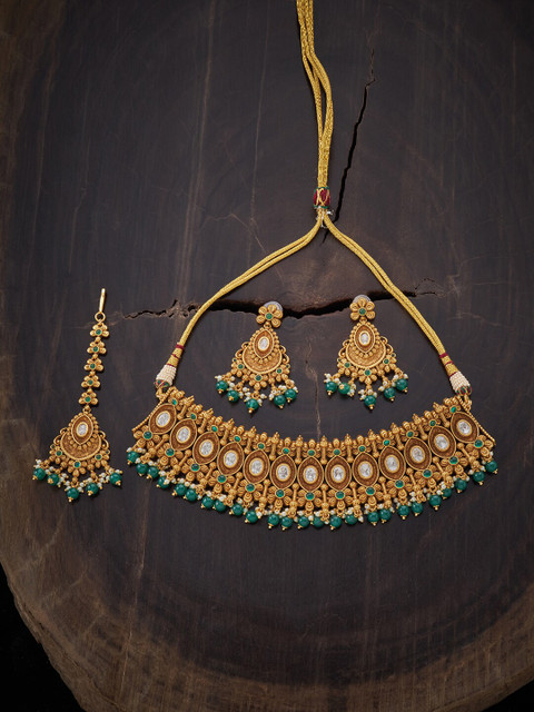 

Kushal's Fashion Jewellery Gold Plated & Green Studded Jewellery Set