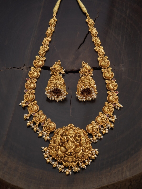 

Kushal's Fashion Jewellery Women White Gold-Plated Temple Jewellery Set