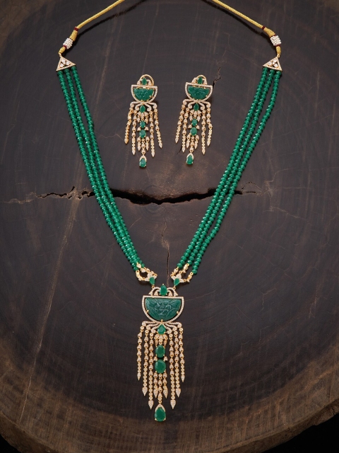 

Kushal's Fashion Jewellery Gold-Plated Green CZ Studded Jewellery Set