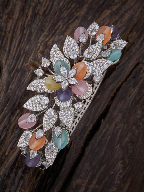 

Kushal's Fashion Jewellery Women Silver-Toned & Pink Cubic Zirconia Kada Bracelet