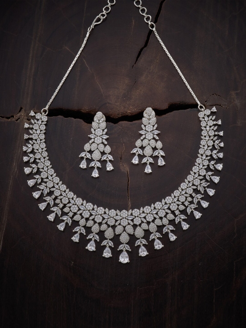 

Kushal's Fashion Jewellery Women White Rhodium-Plated CZ Studded Jewellery Set