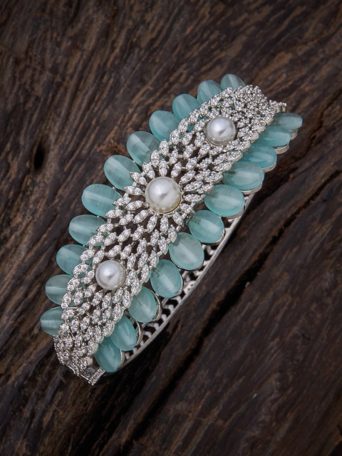 

Kushal's Fashion Jewellery Women Sea Green & Silver-Toned Cubic Zirconia Kada Bracelet