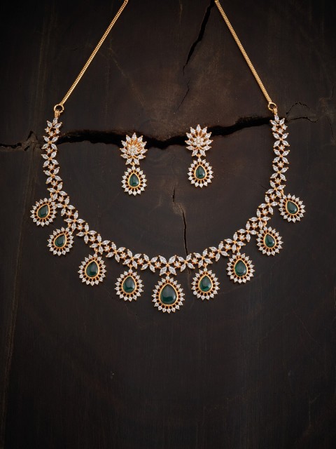 

Kushal's Fashion Jewellery Gold-Plated Green CZ-Studded Jewellery Set