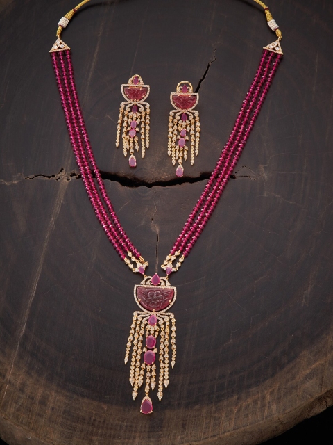 

Kushal's Fashion Jewellery Gold Plated & Pink Beaded Layered Jewellery Set