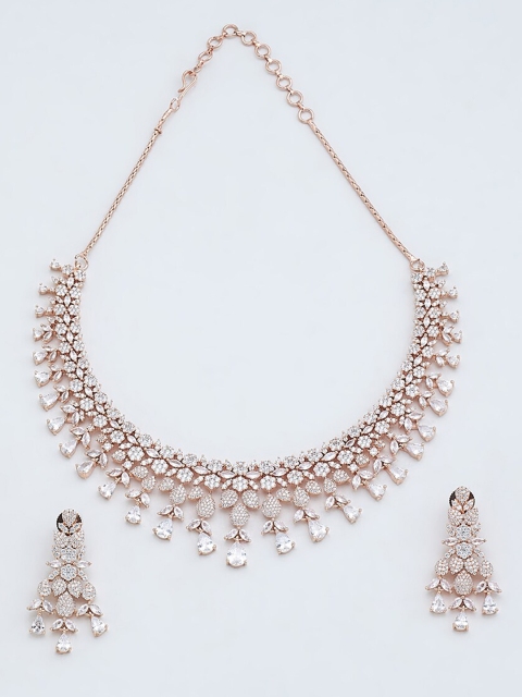 

Kushal's Fashion Jewellery White & Rose Gold-Plated CZ Studded Necklace Set