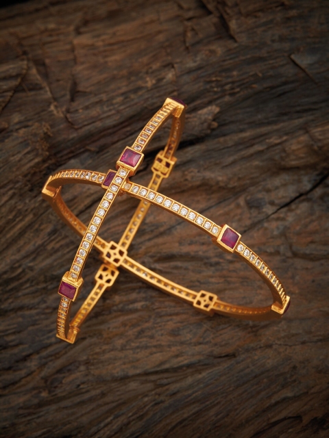 

Kushal's Fashion Jewellery Set Of 2 Gold-Toned Red Ruby Stone Studded Bangles