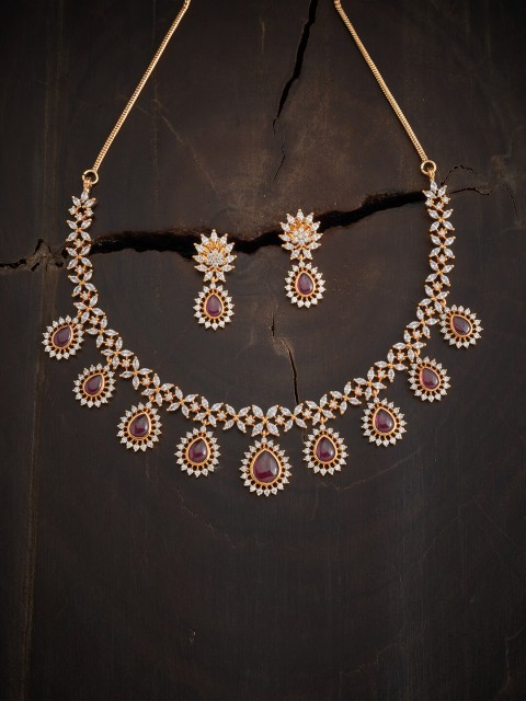 

Kushal's Fashion Jewellery Women Gold-Plated Red CZ Studded Jewellery Set