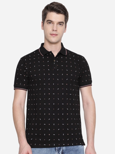 

Greenfibre Men Black & dark gunmetal Printed Polo Collar Slim Fit T-shirt