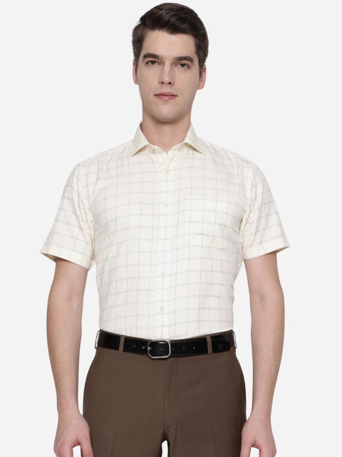 

Greenfibre Men White Windowpane Checks Checked Formal Shirt