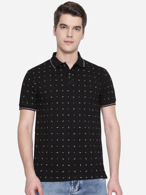 

Greenfibre Men Black Printed Polo Collar Slim Fit T-shirt