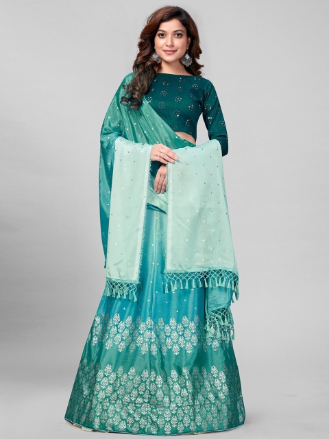 

Mitera Green & Gold-Toned Embroidered Semi-Stitched Lehenga & Unstitched Blouse With Dupatta