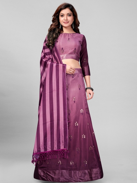 

Mitera Purple Embroidered Sequinned Semi-Stitched Lehenga & Unstitched Blouse With Dupatta