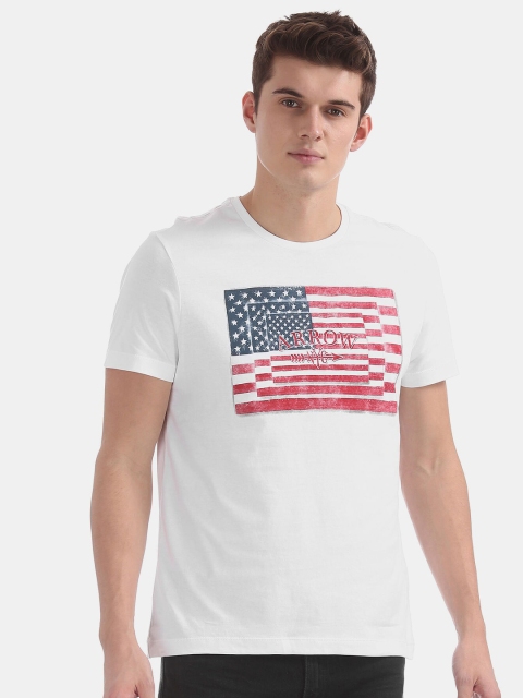 

Arrow Blue Jean Co Men White Printed Raw Edge T-shirt