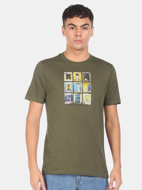 

Colt Men Green & shitake Printed Extended Sleeves T-shirt