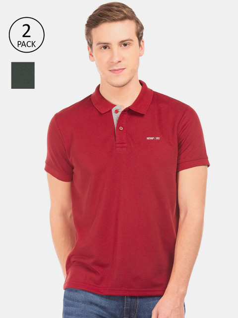 

Newport Men Assorted & deep carmine 2 Polo Collar Applique T-shirt