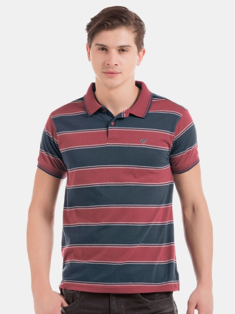 

Ruggers Men Red & outer space Striped Polo Collar T-shirt