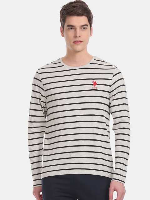 

U.S. Polo Assn. Men Light Grey & Black Striped Printed Cotton Lounge Tshirts