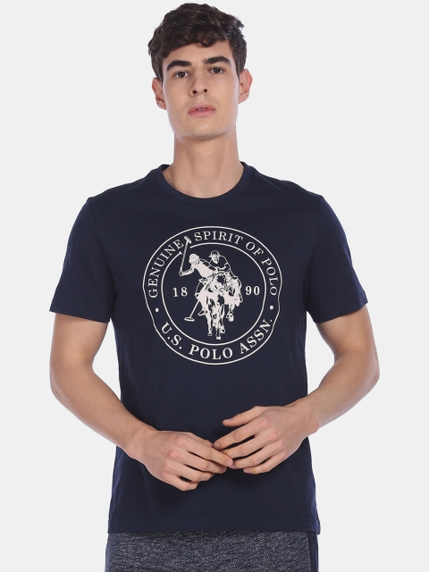 

U.S. Polo Assn. Men Blue Solid Cotton Lounge Tshirts
