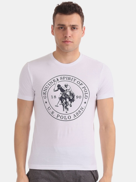 

U.S. Polo Assn. Men White Printed Pure Cotton Lounge Tshirts