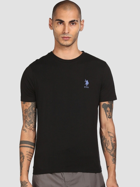 

U.S. Polo Assn. Men Black Solid Pur Cotton Lounge Tshirts